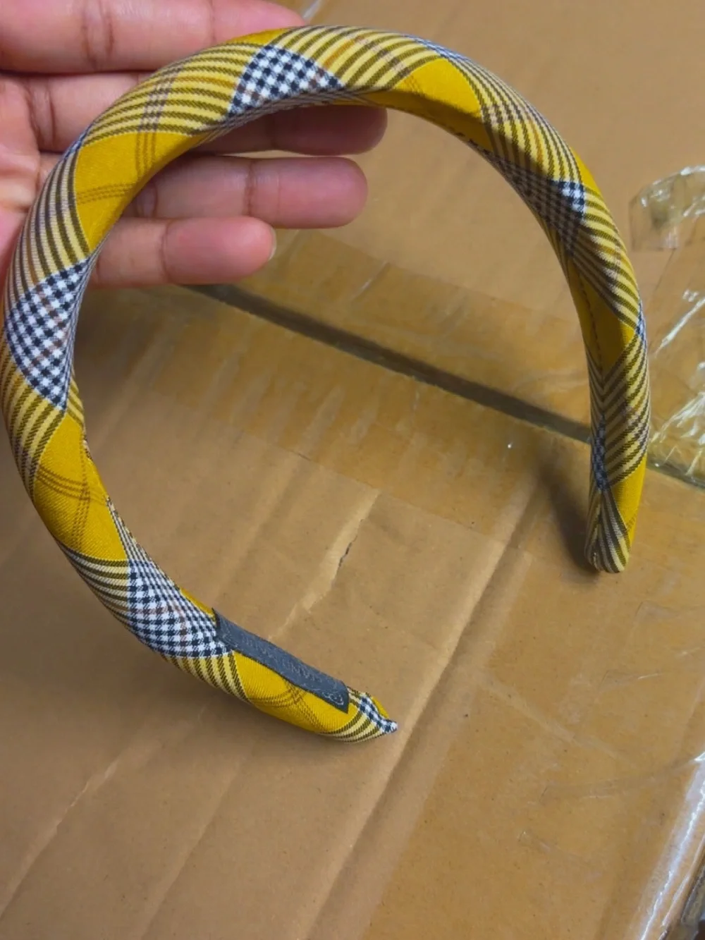 Gucci Yellow Plaid Padded Hair Tie
